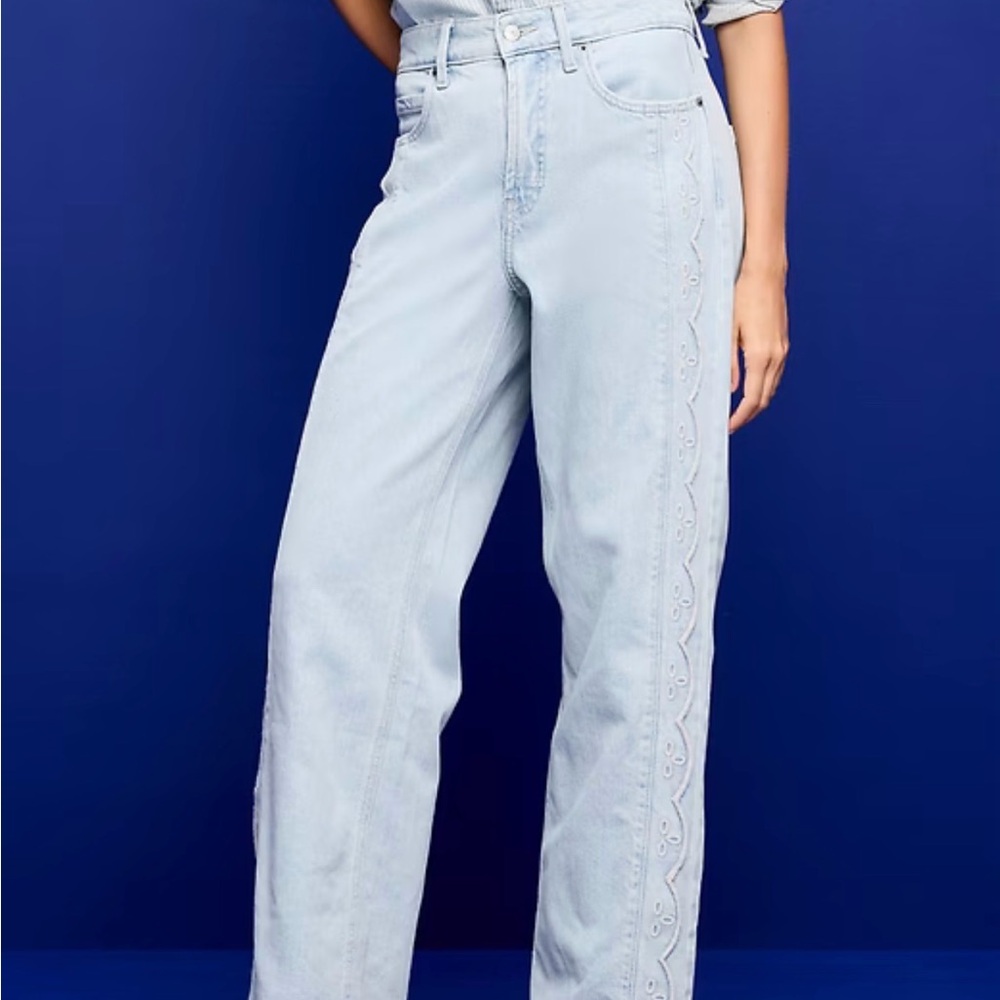 Extra High-Rise Wide Leg Jeans with Embroidered Side Trim